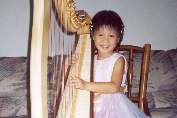 Katherine Tay started harp lessons at four years old. She is a harpist in Singapore. 