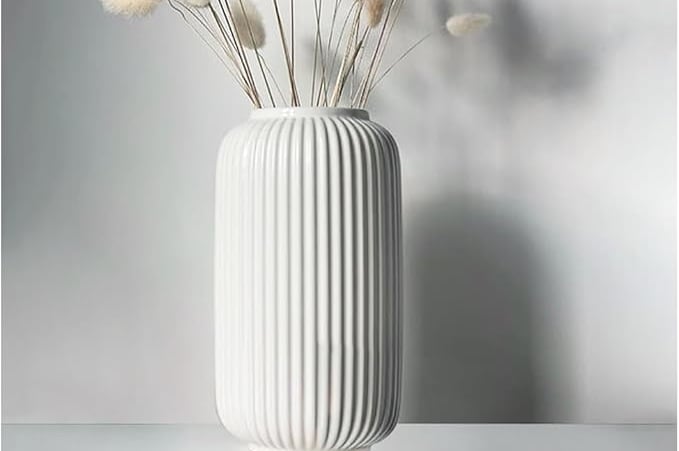  White Ceramic Ribbed Vases