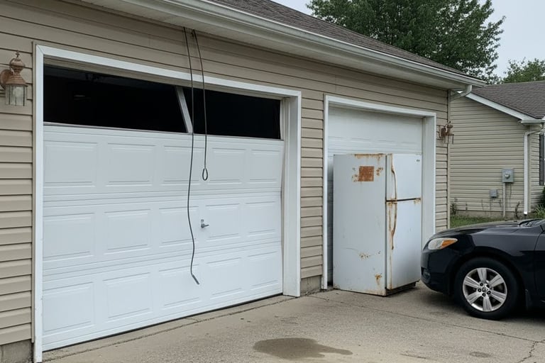Photo of damaged garage door in corpus Christi, texas