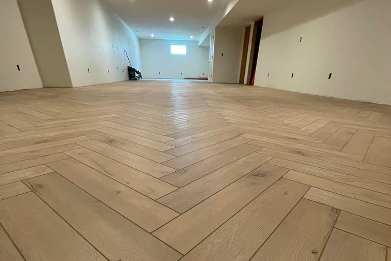 herringbone pattern flooring installation