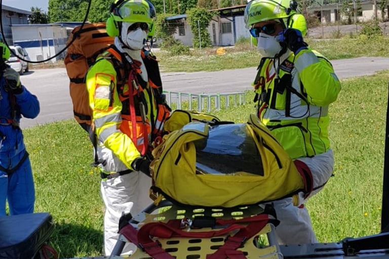 Helicopter on Ground – Rescue helicopter on standby for HEMS training and aeromedical evacuation.