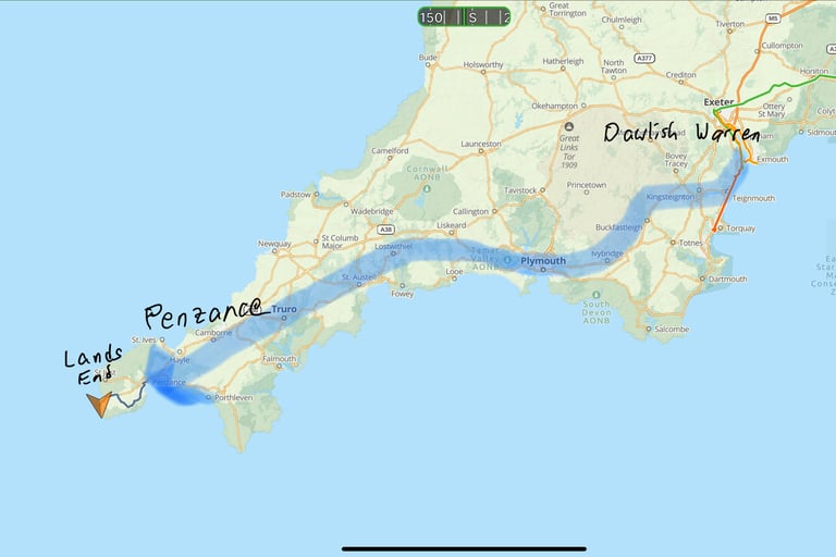 Travel from Dawlish Warren to Lands End