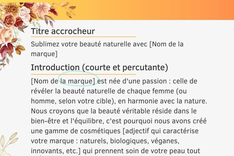 modele texte de presentation d une marque de cosmetique