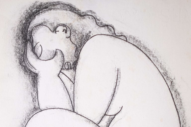 Dessin d'une femme accroupie de profil