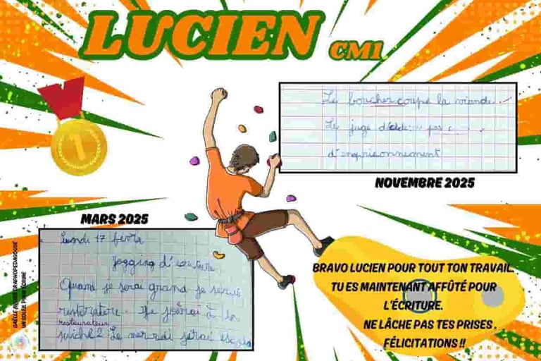 Voici le diplôme donné à Lucien à la fin de sa rééducation de graphopédagogie.