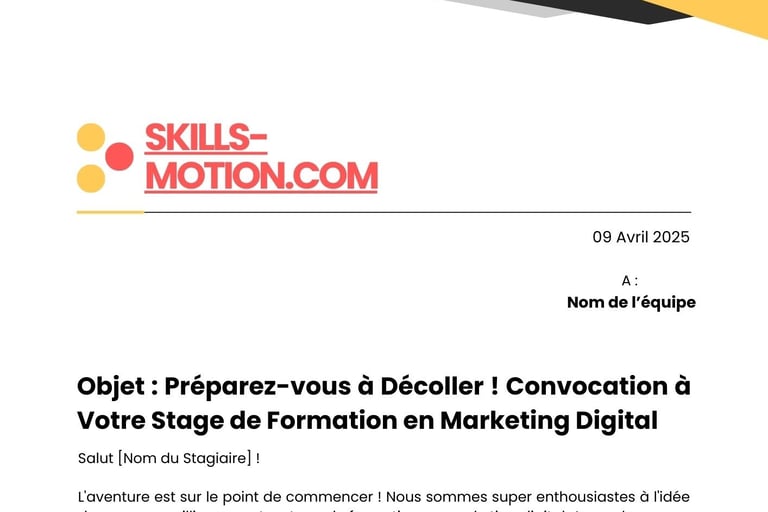 Exemple de convocation pour un stage de formation