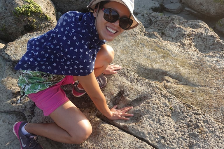 Janet finding a dinosaur track