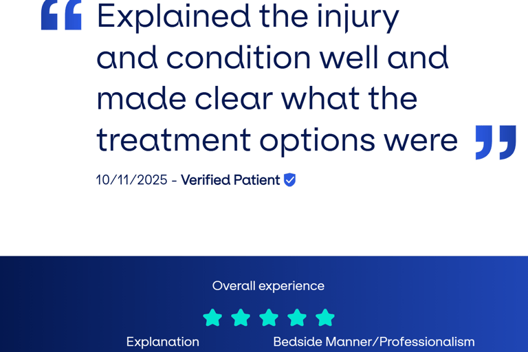 Patient review graphic showcasing satisfaction with Gillani Knee Clinic’s knee surgery outcomes .