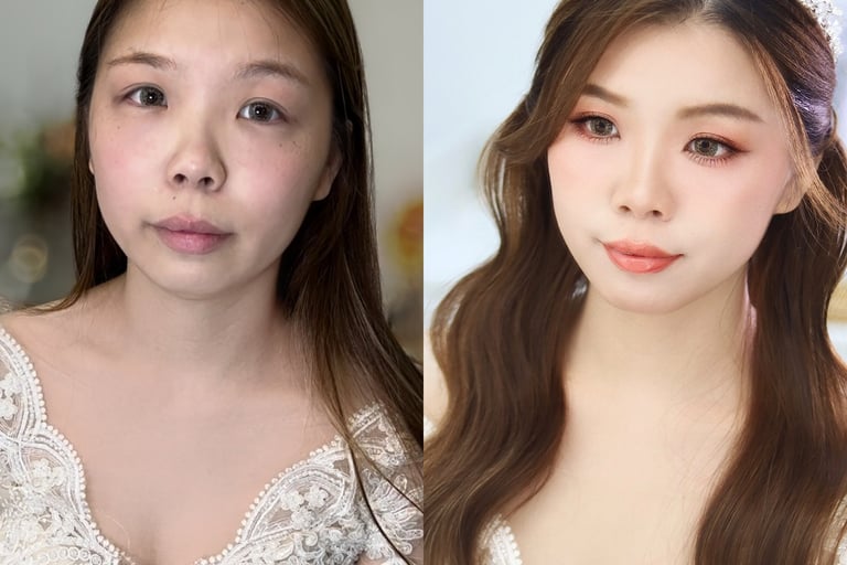 香港婚禮新娘化妝師新娘造型妝前妝後對比