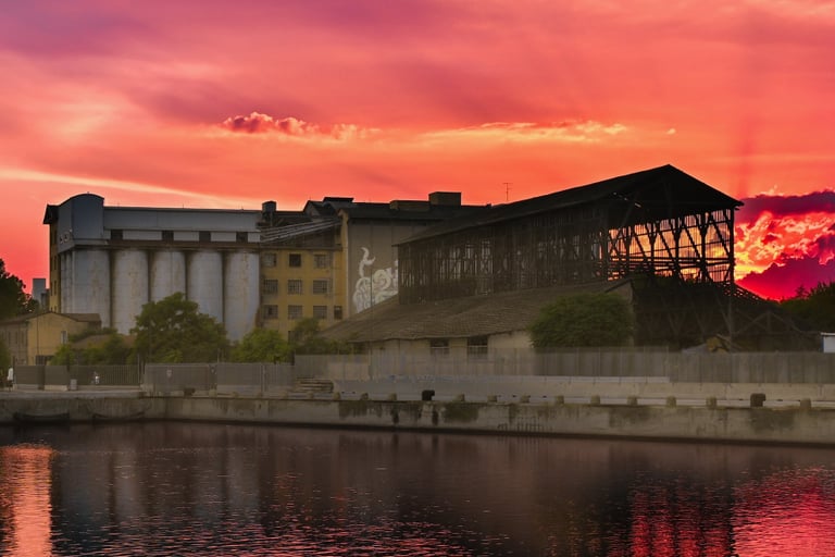 tramonto in darsena, rosso di sera, luca giuliani Ravenna, fotografia industriale