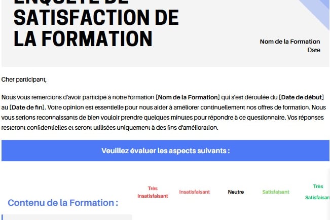 modele enquete de satisfaction formation a froid