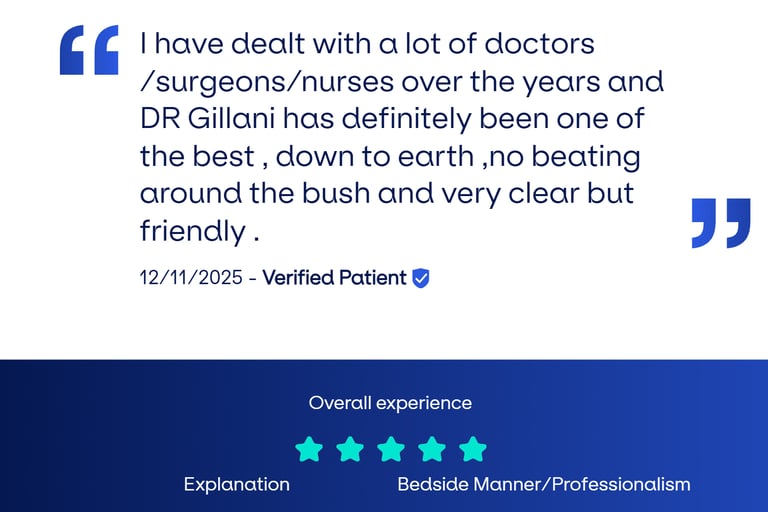 “Image showing verified patient feedback about Gillani Knee Clinic’s orthopaedic expertise