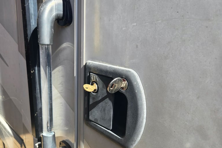 Close up of RV lock, representing Jack’s Locksmith trusted RVA and Motorhome key cutting and ignition repair services in WNC