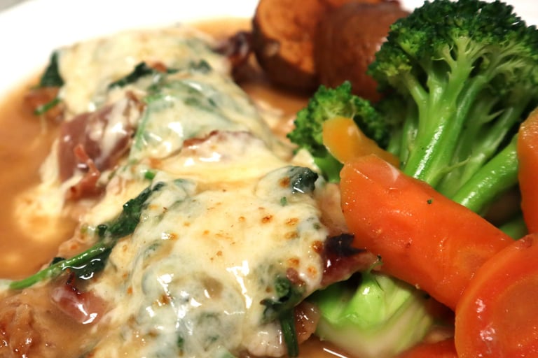 Veal Saltimbocca With Side Of Broccoli, Potato's and Carrots