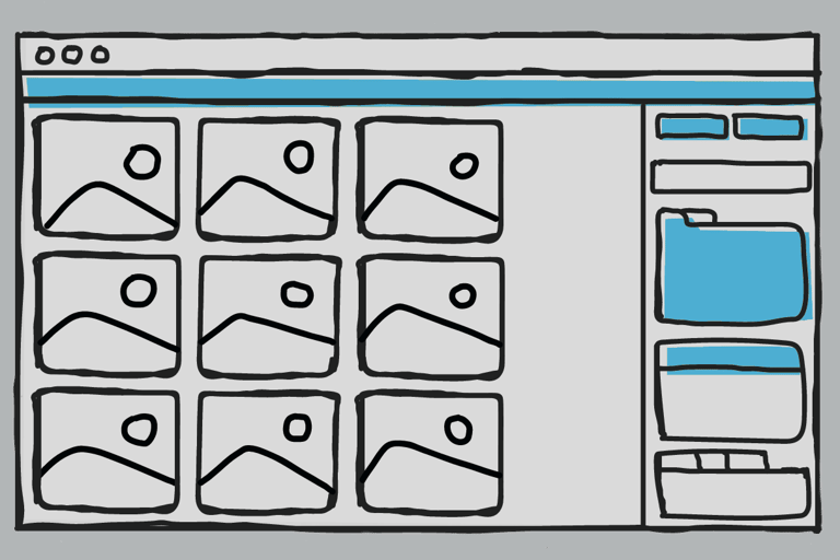 ein computer bildschrim mit einer geöffneten anwendung, welche bilder in skizzierter art darstelt