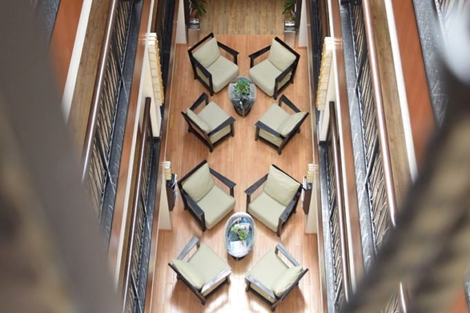 A top-down view of the hotel's lounge
