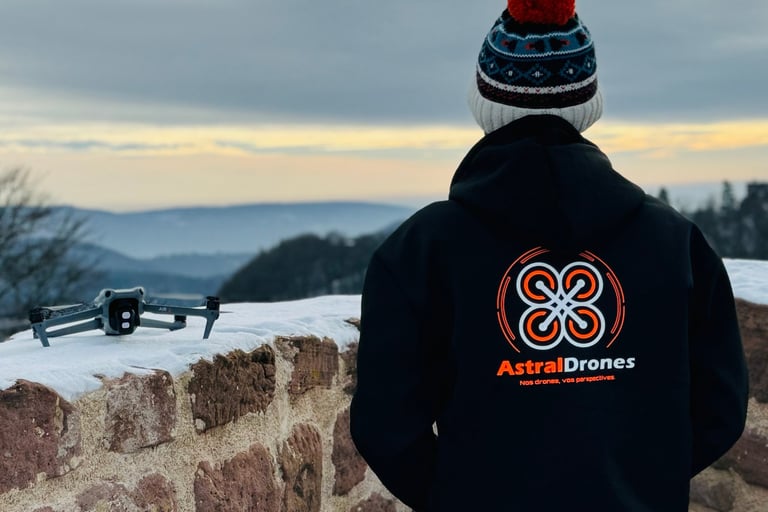 Pilote de drone de dos avec gilet Astral Drones