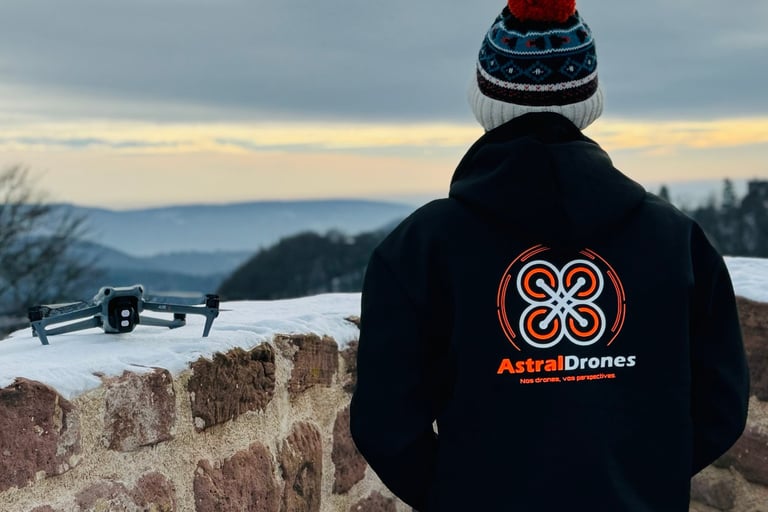 Pilote de drone de dos avec gilet Astral Drones