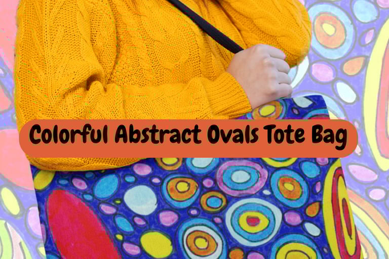 Woman holding a patterned Tote Bag 