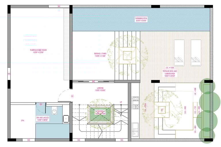 East facing Fortune Hestia villa second floor plan featuring guest bedroom, terrace, and utility