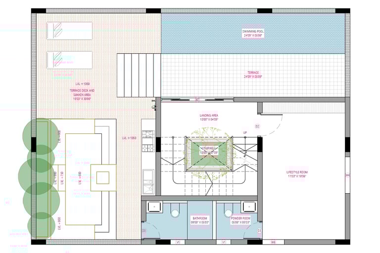 West facing Fortune Hestia villa second floor plan with guest bedroom, terrace