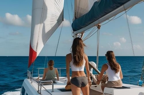 young people enjoying a catamar sail on the ocean