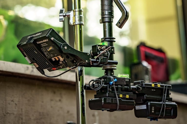 Detail of a steadicam sled and transvideo monitor