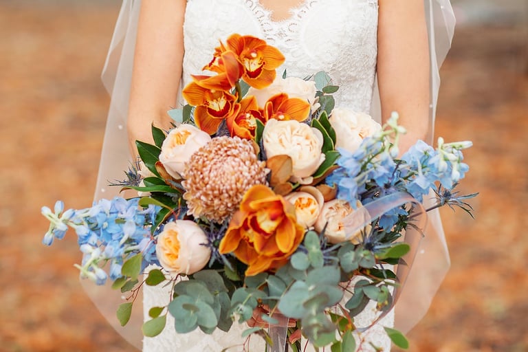 a bride in a white wedding dress holding a bouquet