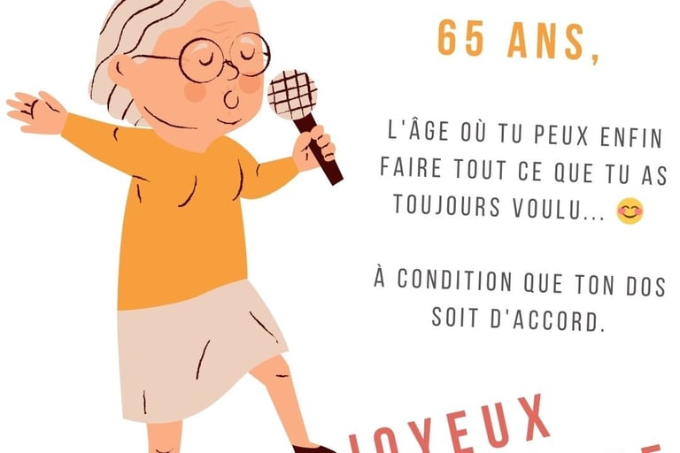 carte joyeux anniversaire humour femme 65 ans