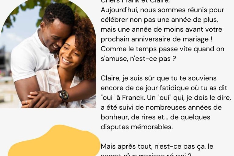 Discours humoristique anniversaire de mariage invité aux maries
