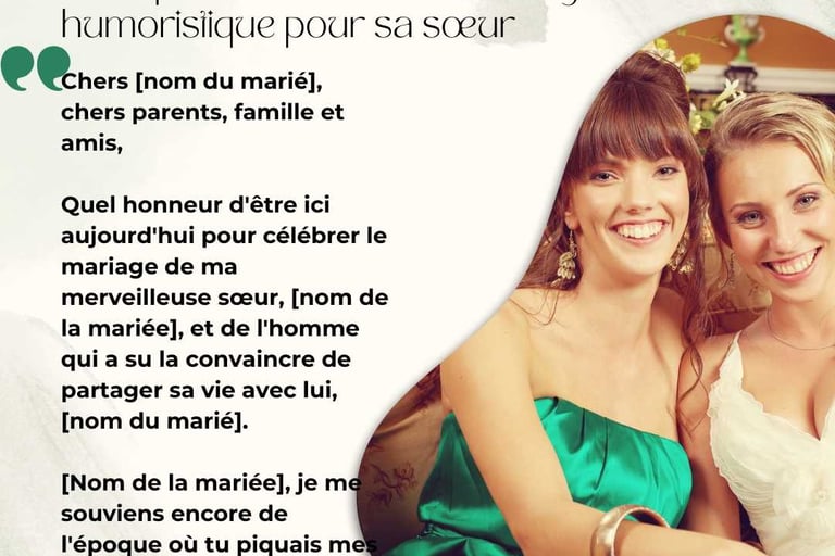 Exemple de discours de mariage humoristique pour sa sœur