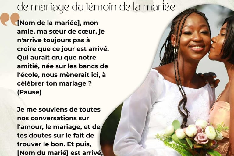 Exemple gratuit de discours humoristique de mariage du témoin de la mariée