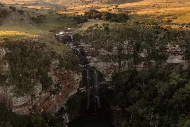 Drone shot of Leopard Rock Falls