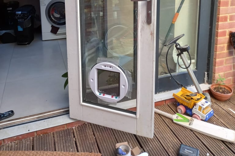 cat flap installed in door