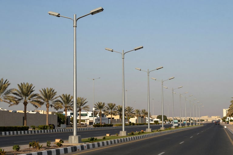 عمود انارة شوارع حديد مجلفن 12 متر للطرق الرئيسية من تصنيع مصنع أكتار