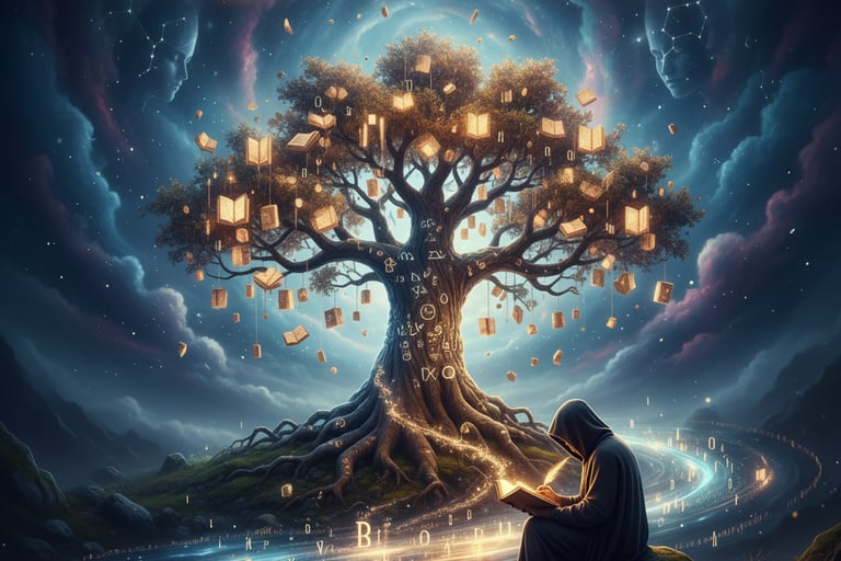 “Arte digital de un árbol con luces brillantes representando el Proyecto de Vida”.