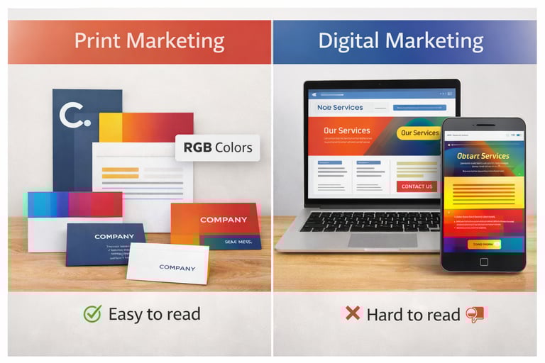 Example of over contrasting colors that look good in print but hard to read on screens