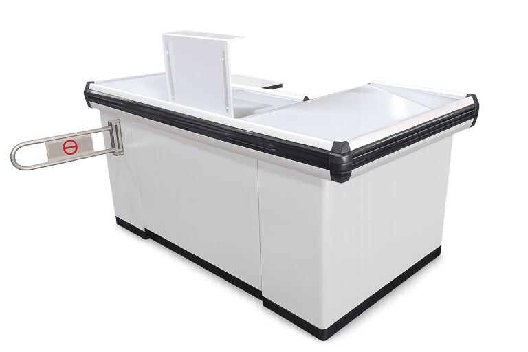 checkout de supermercado con línea de cajas para retail en Chile