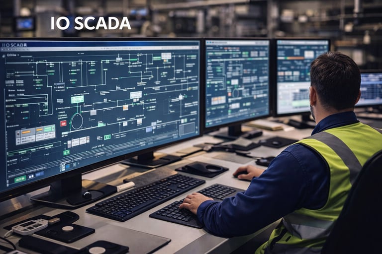 Image of an SCADA system and multiple monitors