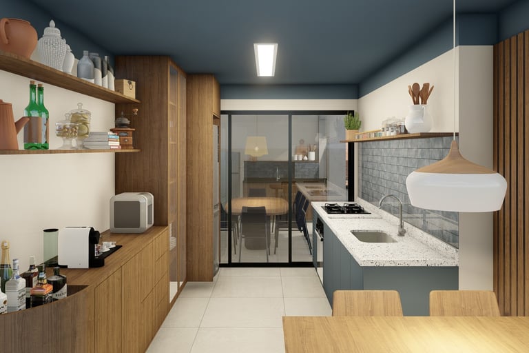 Cozinha e lazer integrados