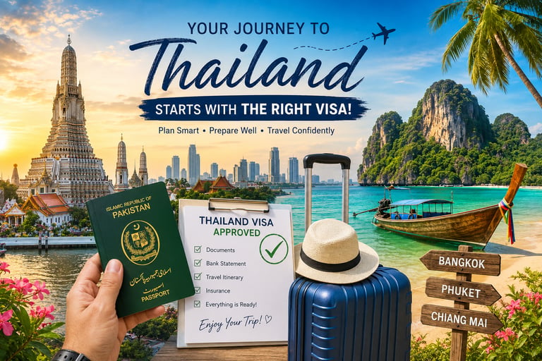 Pakistani traveler celebrating a successful Thailand visa approval while exploring Bangkok's Wat Aru