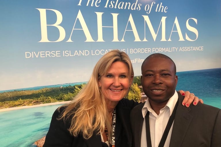 Bahamas Fixer Sarah Hamilton with Bahamas Film and Television Commissioner Clarence Rolle