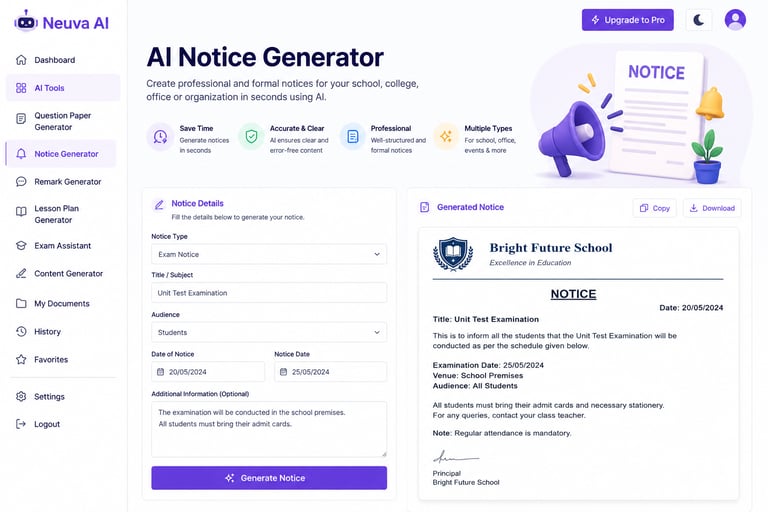 AI Notice Generator Dashboard for Schools and Offices