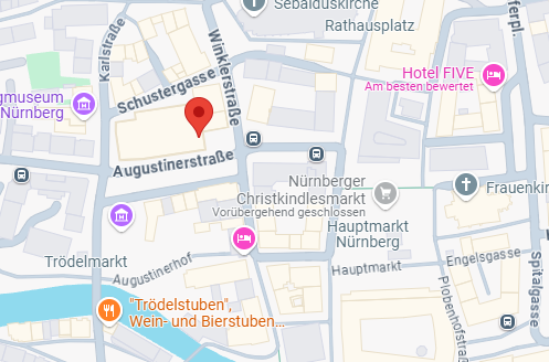 a map of a city with a red pinpoint map