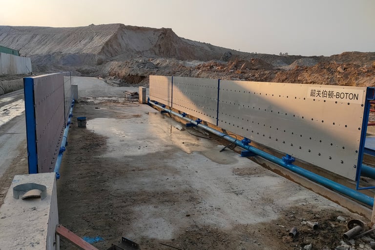 Engineering vehicle washing machine site installation, washing channel overview