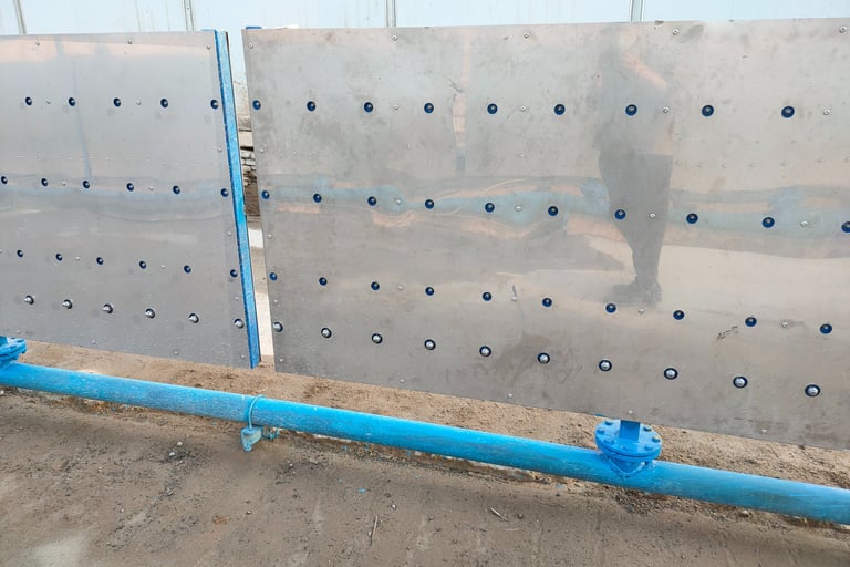 Engineering vehicle washing machine spray piping installation along washing channel wall