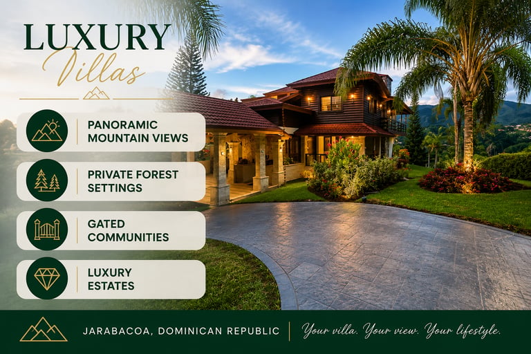 Luxury villas in Jarabacoa Dominican Republic featuring panoramic mountain views, private forest set