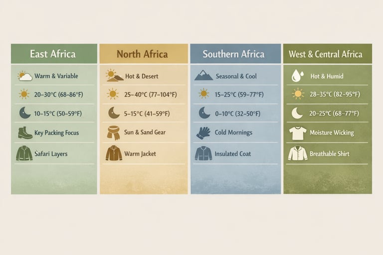 africa travel packing climate comparison infographic by region