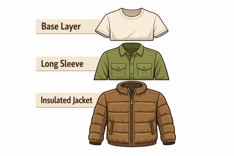 african safari packing layers base layer long sleeve insulated jacket