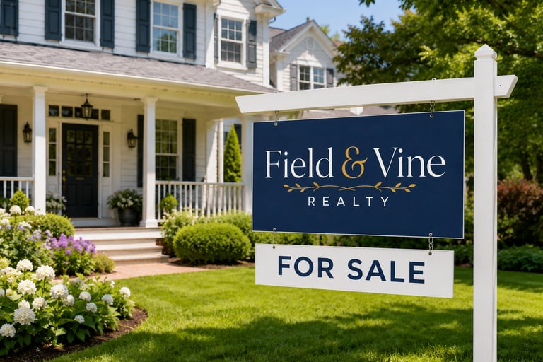 Home ready for the market with Field & Vine Realty sign in the yard